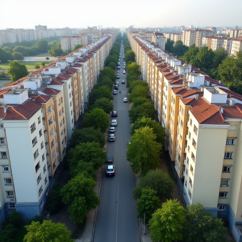 Vedere de ansamblu a unui cartier din București